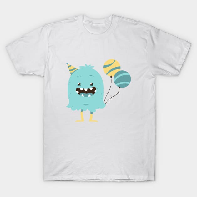 blue party celebraion monster T-Shirt by Leap Arts